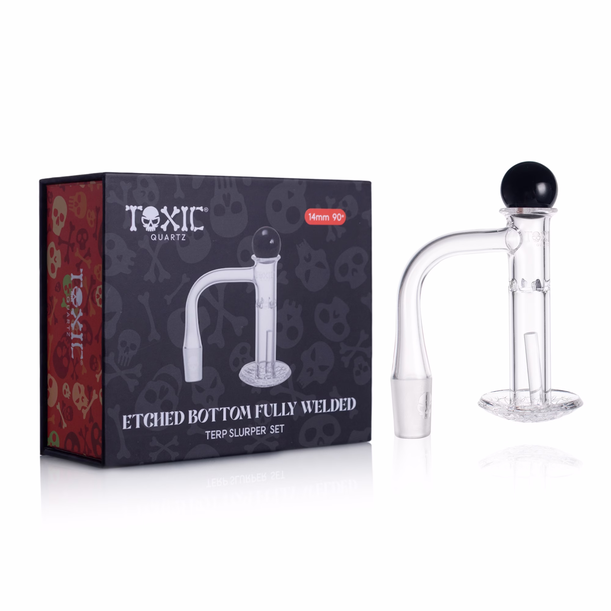 TXQB3 – Toxic Quartz 14MM 90° Etched Bottom Fully Welded Terp Slurper Set